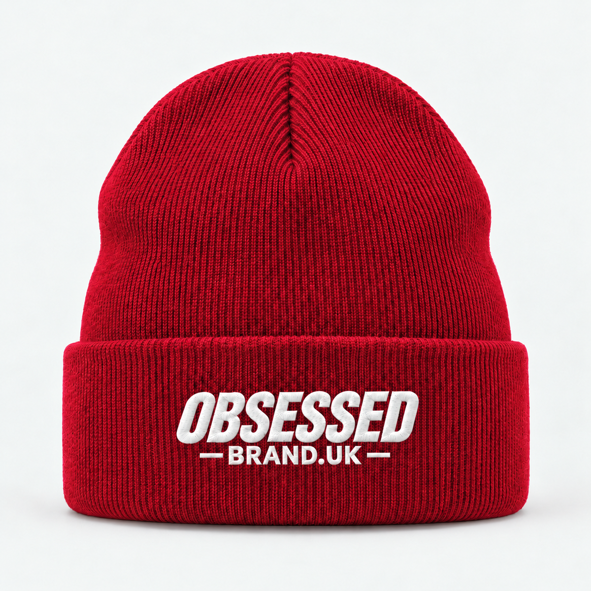 OBSESSED cuffed beanie in Classic Red with white embroidered logo