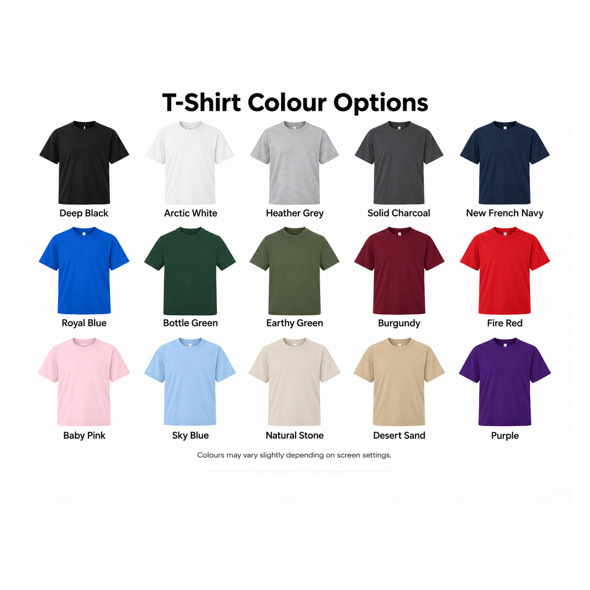 AT002 T-Shirt colour options