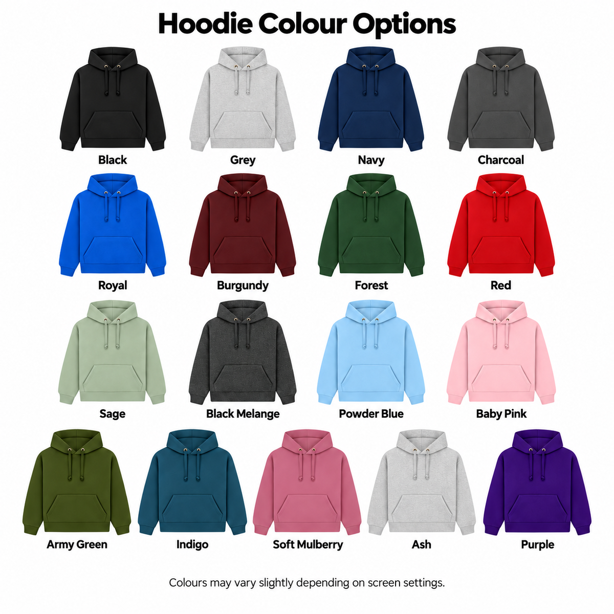 W72 Hoodie colour options