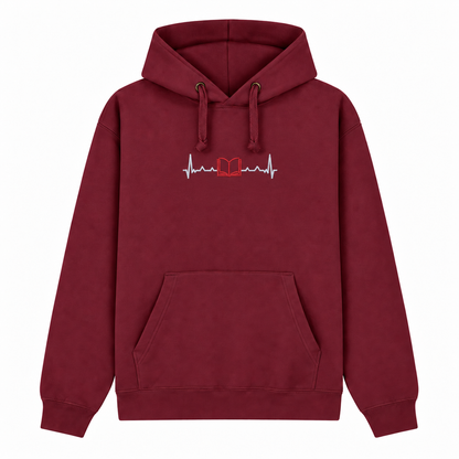 Book Heartbeat Embroidered Hoodie – Centre Chest