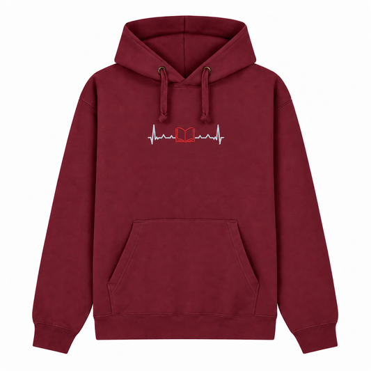 Book Heartbeat Embroidered Hoodie – Centre Chest