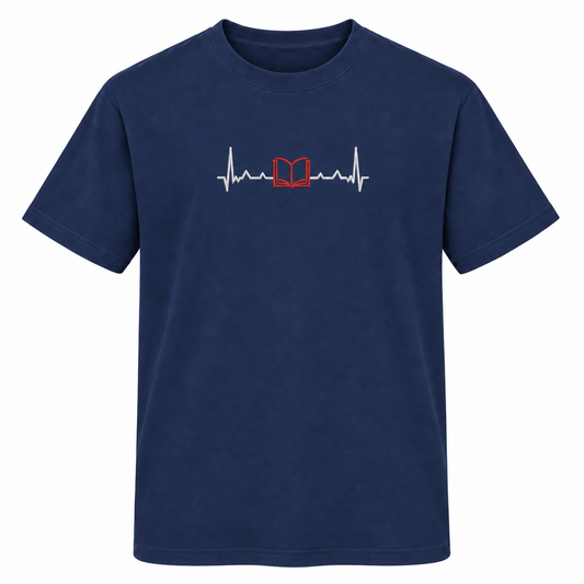 Book Heartbeat Embroidered T-Shirt – Centre Chest