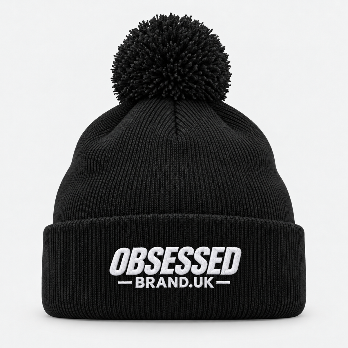OBSESSED bobble beanie in Black with white embroidered logo