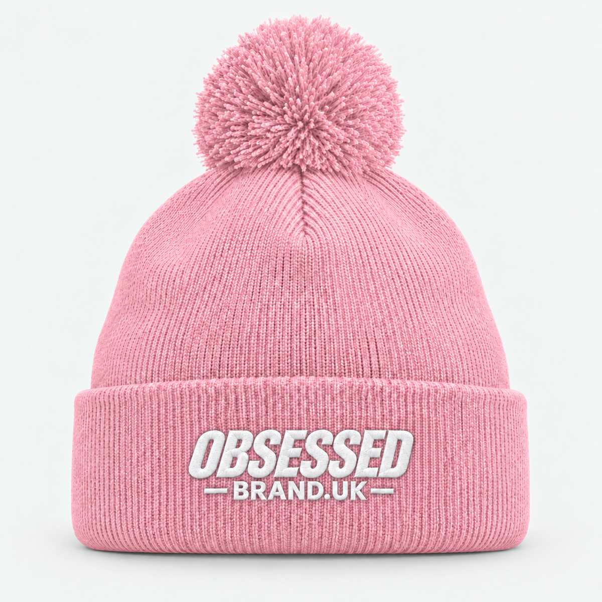 OBSESSED bobble beanie in Dusky Pink with white embroidered logo