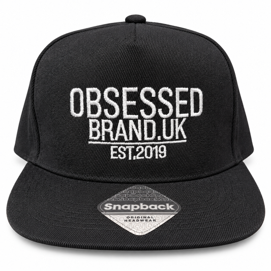 Black OBSESSED Classic Logo Snapback with white embroidery