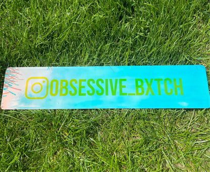 Blue and green personalised @OBSESSIVE_BYTCH show plate